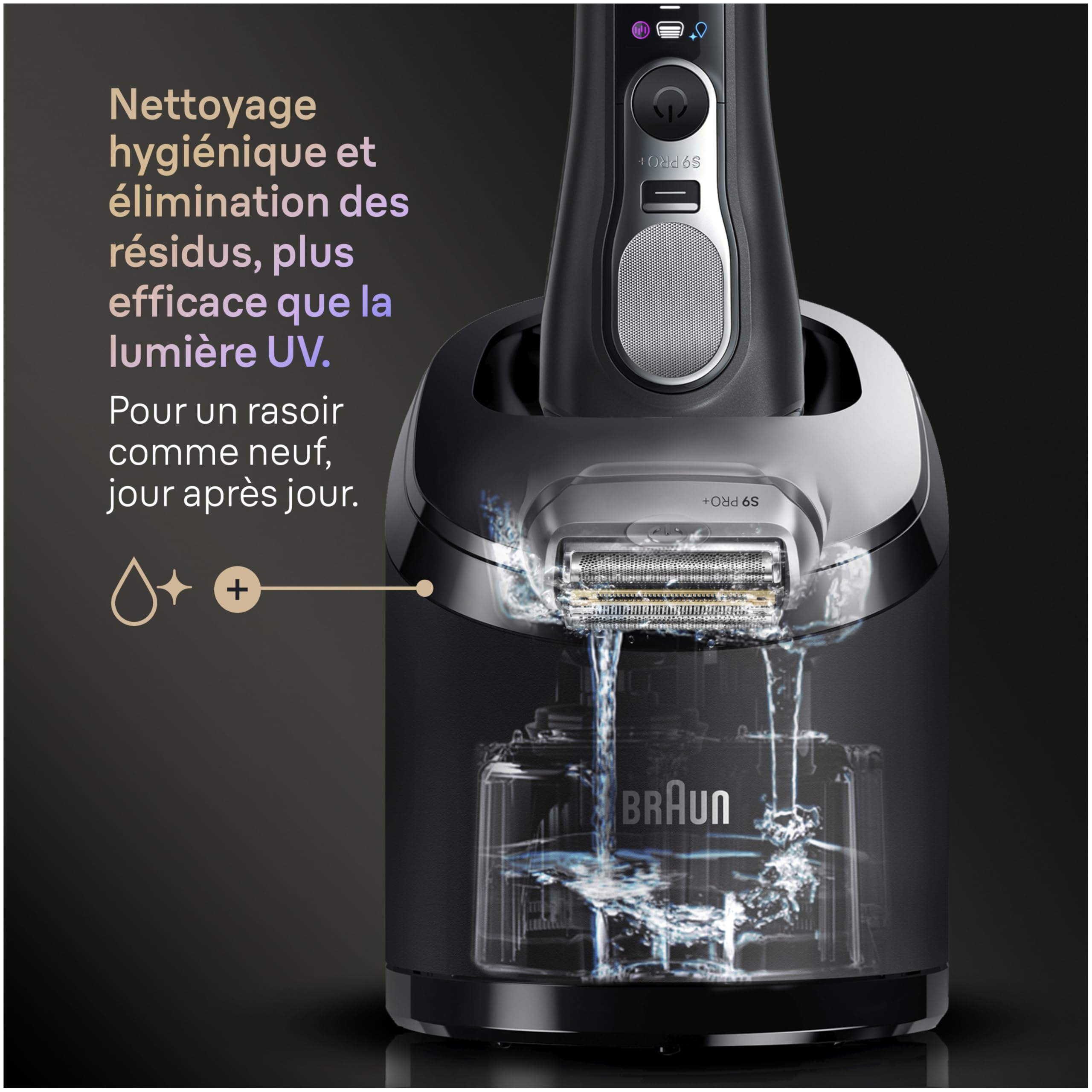 Braun Rasoir Electrique Homme Series 9+ Pro 9690CCE Noir | Etanche, Batterie Rechargeable, Lames de Précision Ultra-Fines, Tondeuse ProTrimmer, Station de Nettoyage, Tête de Pre-Rasage