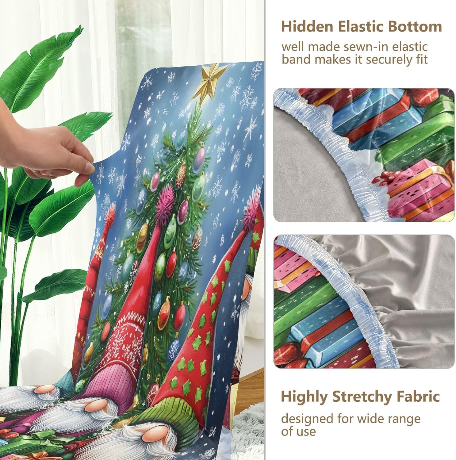 ALAZA Chair Covers for Dining Room, Three Christmas Gnomes Stretch Chair Cover Sets Chair Protector Removable Washable for Ktichen Restaurant Hotel