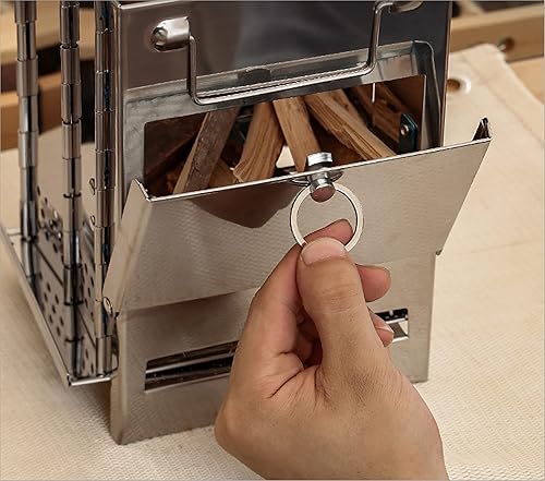 Miniatura 5 de Combo de estufa y parrilla de camping portátil, plegable, quemador de ramitas, hoguera de leña para fogata (pequeño)