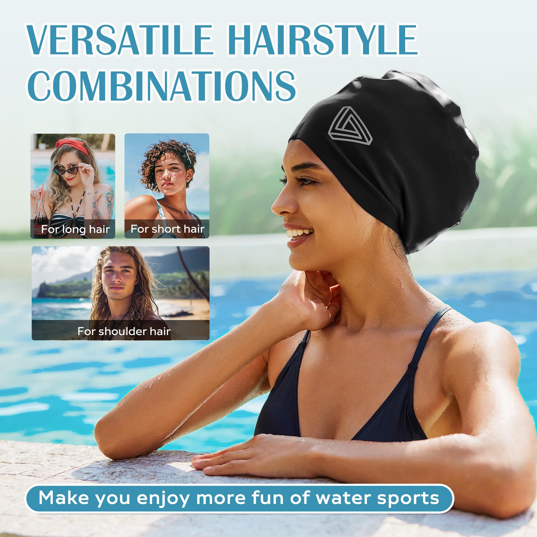 Large Swimming Cap, Suitable for Men and Women, Specially Designed Swimming Cap, Suitable for Very Long and Thick Curly Hair and Braids, Keep Hair Dry