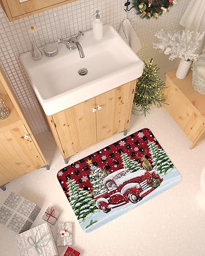 Miniatura 6 de Tapete de Navidad para puerta delantera, tapete rojo para interiores y exteriores, tapete de cocina con árbol de Navidad y alce, tapete de baño,
