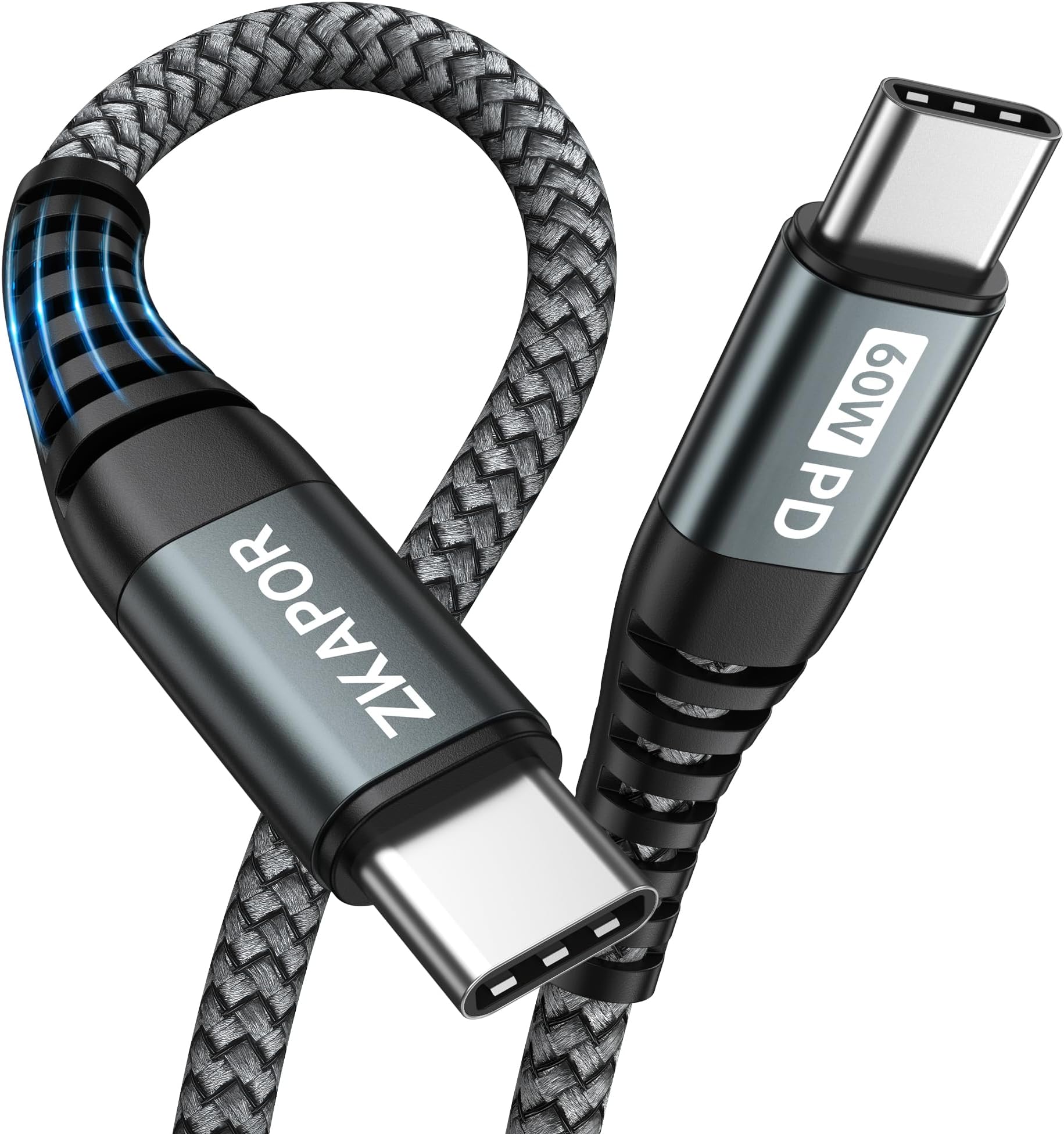 ZKAPOR USB C to USB C Cable 3M, Type C Cable 60W PD USB C Charger Lead Long USB Type C Fast Charging for iPhone 16/15 Pro Max, Samsung Galaxy S23 /S22, Pad Pro, Air, Huawei P40 /Mate, Pixel -Grey