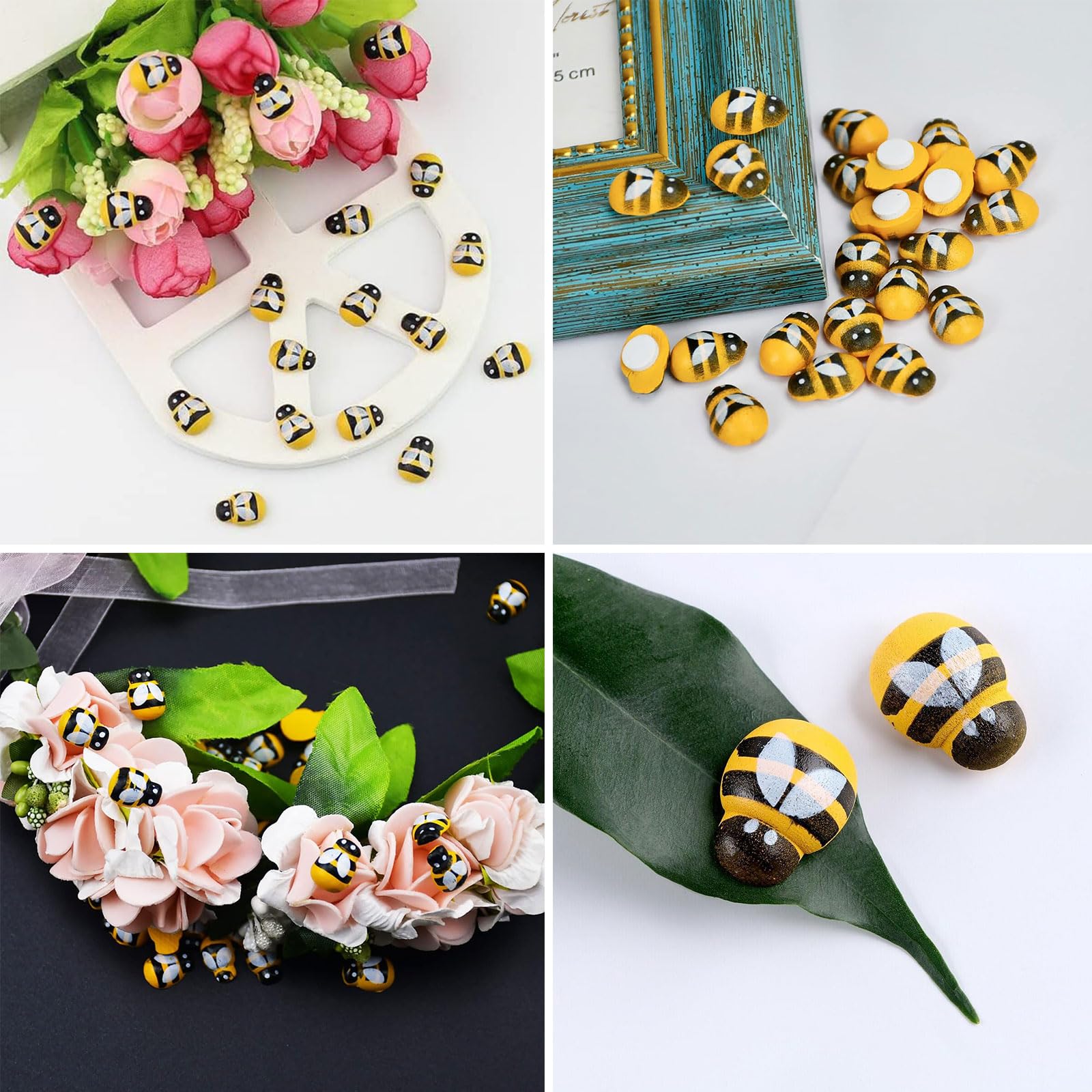 KARELLS Lot De 100 Mini Abeilles Autocollantes En Bois D'abeilles - 10 X 13 Mm - Pour Bricolage, Artisanat, Scrapbooking, Décoration