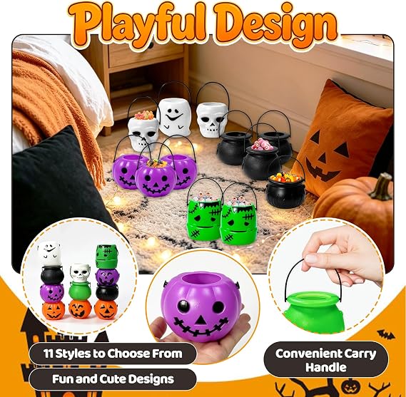 Bvrbaory 38 Pcs Mini Halloween Candy Holder,Portable Pumpkin Ghost Bucket