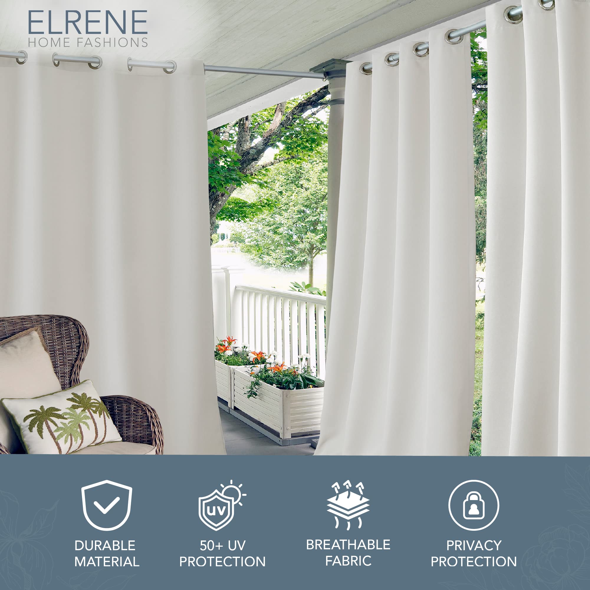 Elrene Home Fashions Connor Weatherproof Grommet Top Indoor/Outdoor Solid Color Curtain Panel for Porch Pergola, Patio, Deck - Image 2