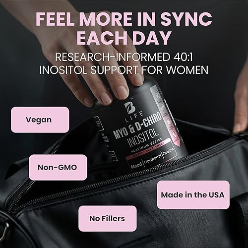 Miniatura 3 de Myo-inositol y D-Chiro Inositol 401 para mujeres  Suplemento I de inositol para mujeres  Equilibrio hormonal, fertilidad y ciclo  Vitamina B8,