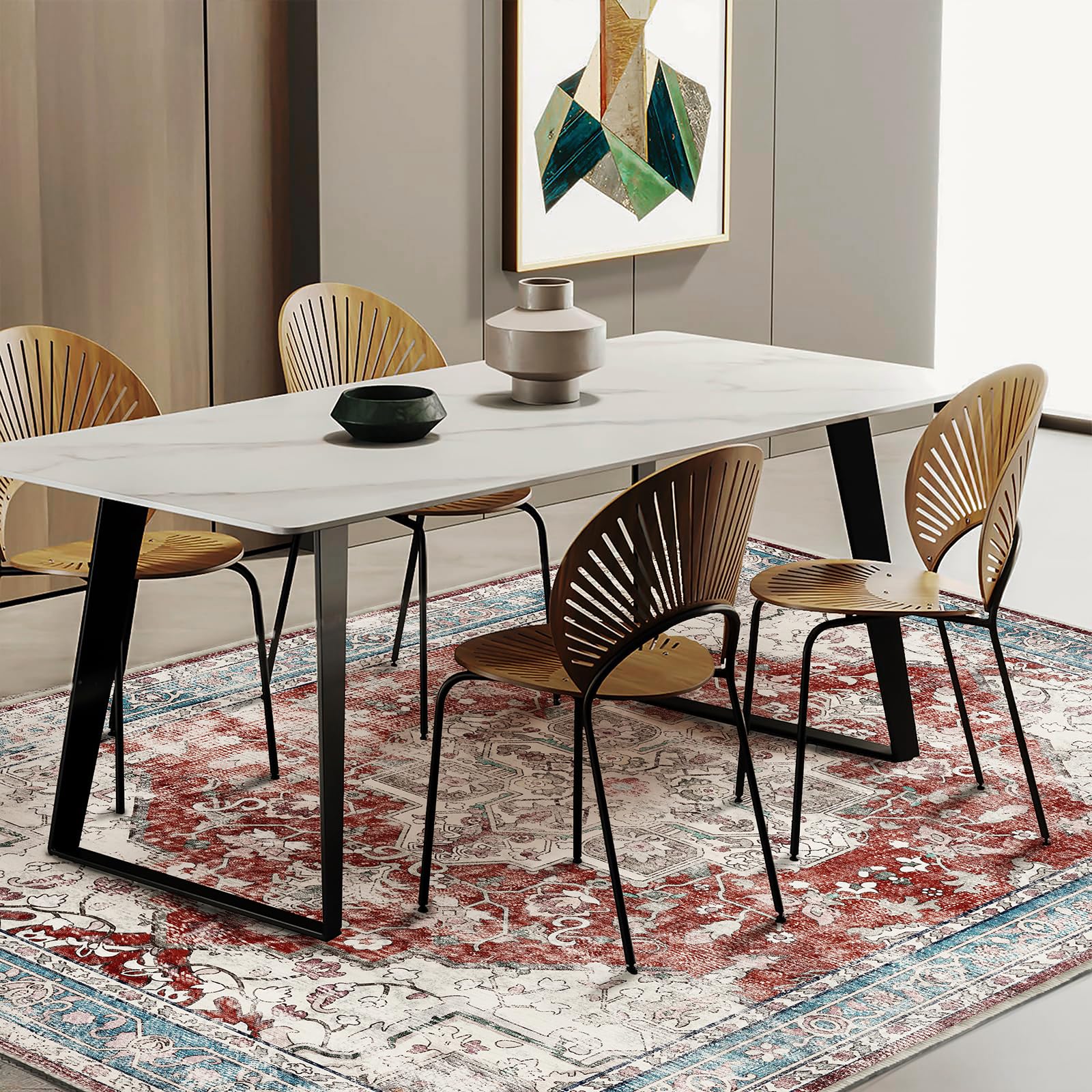 Amazon.com: CHAMPLANT Washable Area Rug 9'x12' Red Blue Retro
