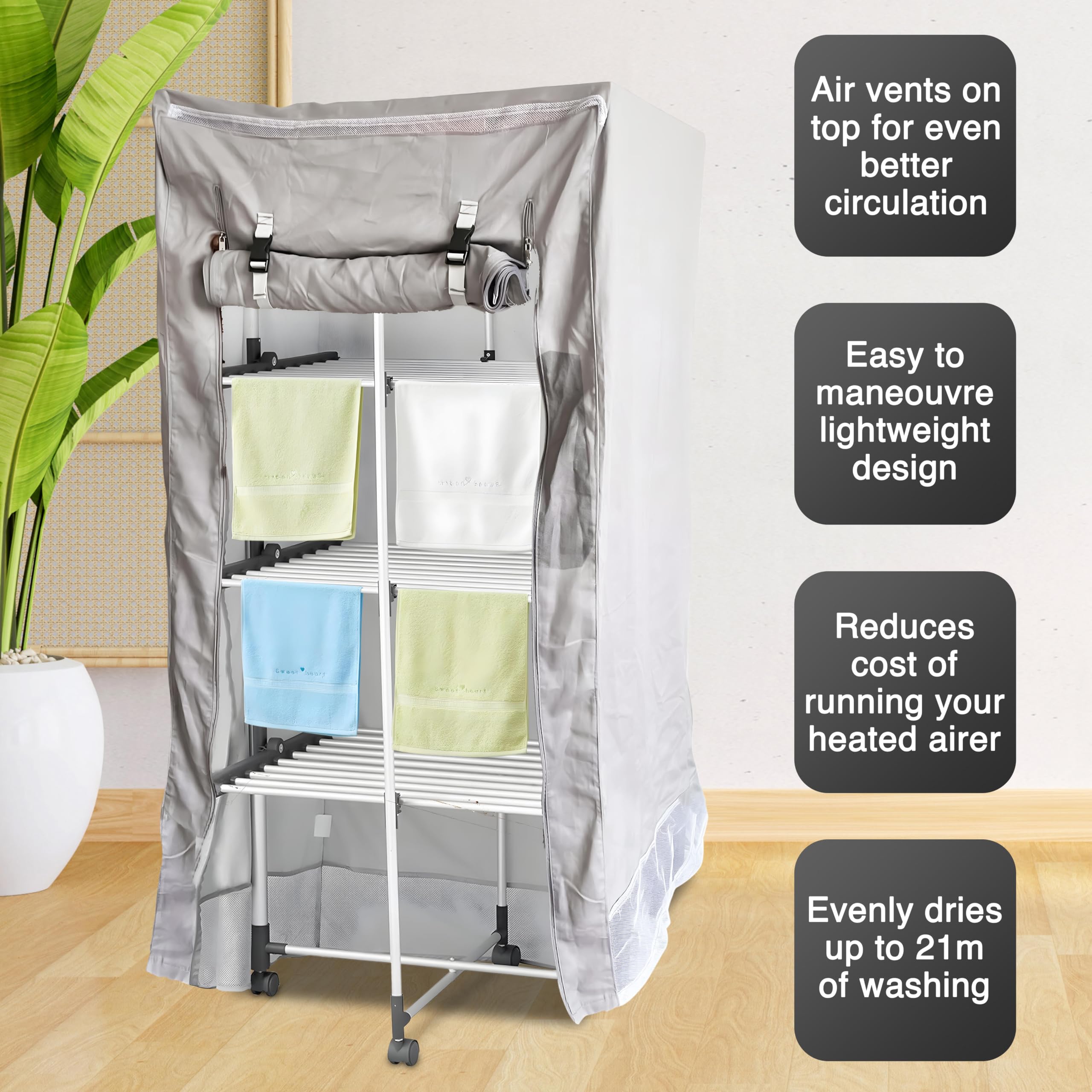 Tarrapu Heated Airer Cover [COVER ONLY]: Premium Tier Clothes Airer  Cover, Fits 3-tier Heated Clothes Horse, Cover for Heated Drying Rack,  Heated