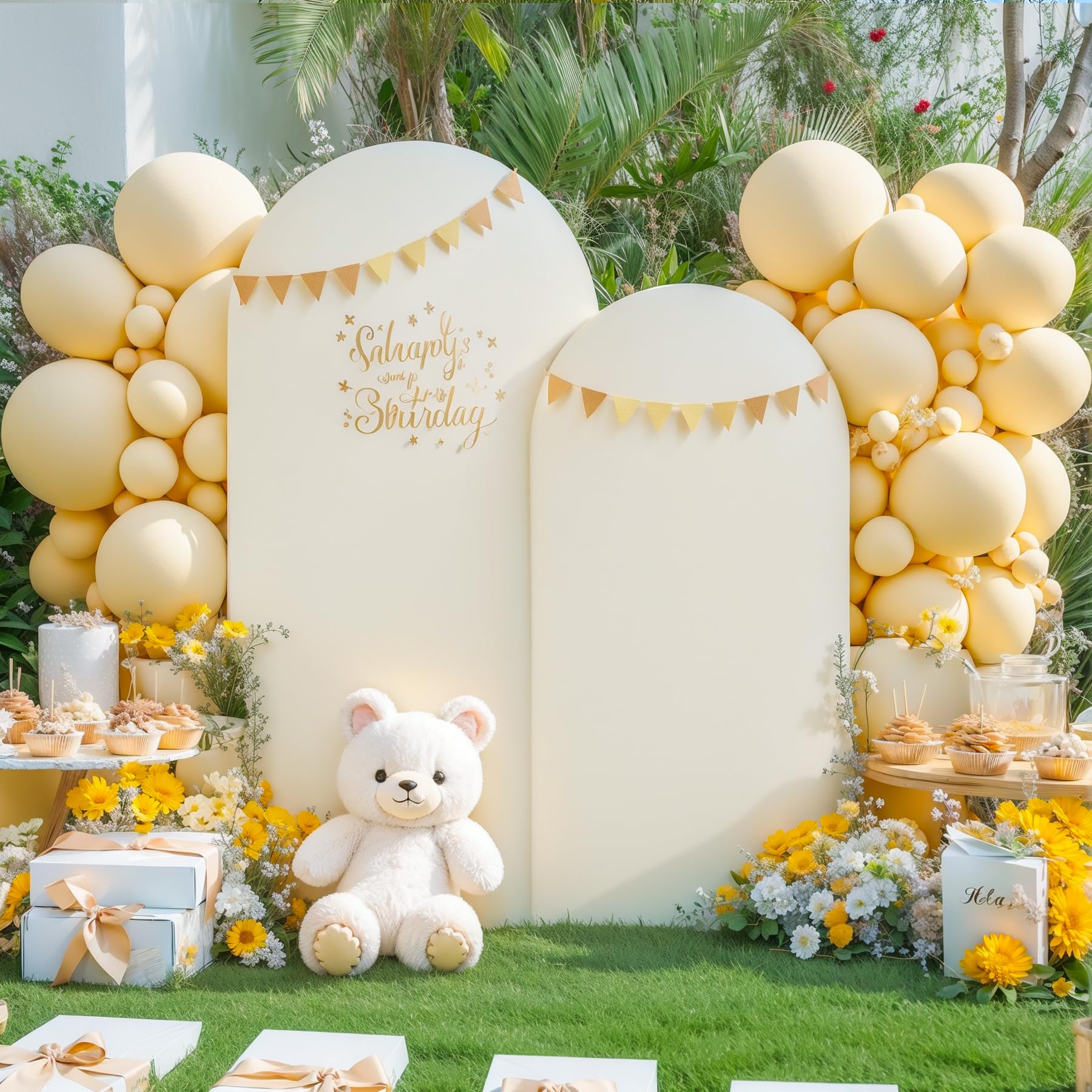 Beige Arch Cover Set of 2-7.2 and 6ft Beige Arch Backdrop Cover Spandex Wedding Arch Stand Cover for Bridal Shower Birthday Party Baby Shower Banquet