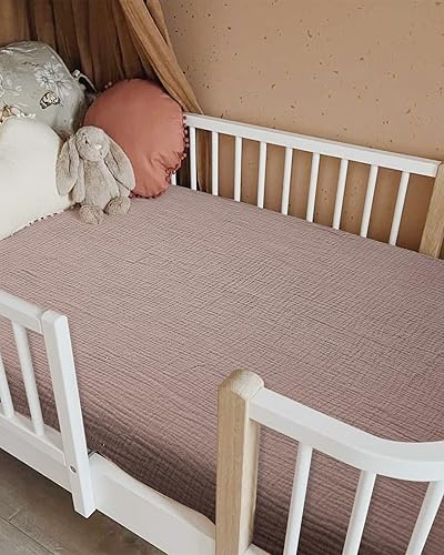 Miniatura 2 de Sábanas de cuna para niños y niñas, sábanas ajustables para cama de bebé y niño pequeño de 28" x 52", ropa de cama de colchón de cuna de muselina de