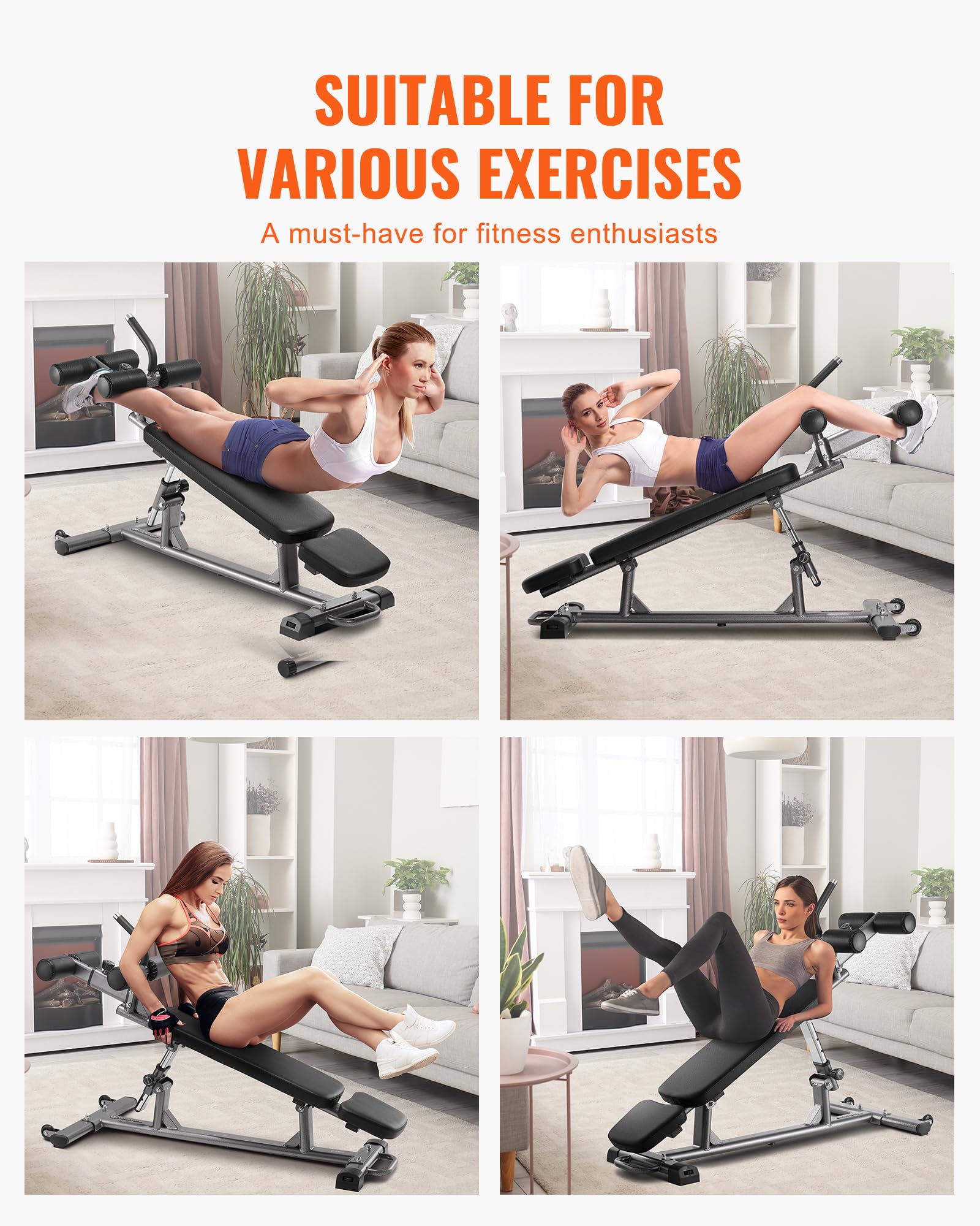 VEVOR Panca per addominali Decline con manico reverse crunch e regolazione dell'altezza regolabile, in acciaio resistente, capacità di 500/600/453,6 kg, per allenamenti in palestra a casa, allenamento
