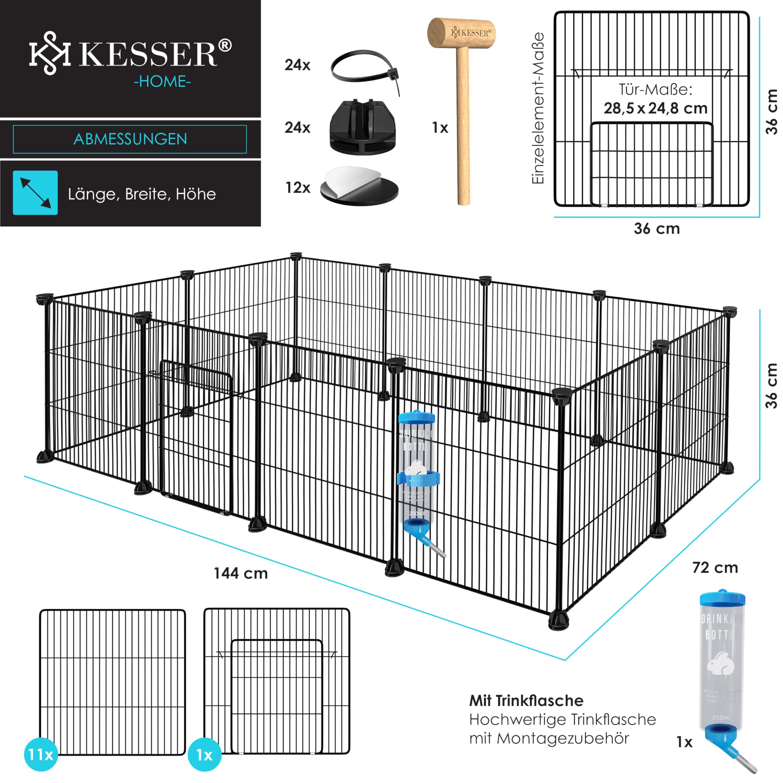 KESSER® - Enclos en Treillis pour Lapins - en Maille métallique - XXL - avec Porte - pour Petits Animaux, Cochon d'Inde, Lapins - Parcours Libre - Clapier pour intérieur et extérieur