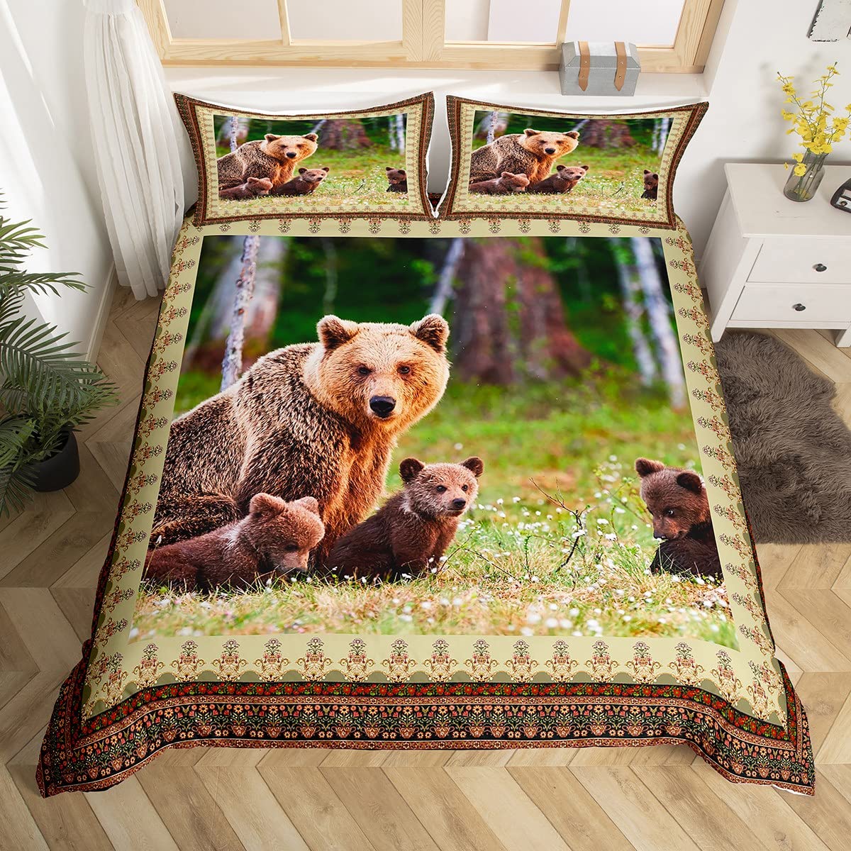 Housse de couette ours bruns en grand format pour literie chic style lodge
