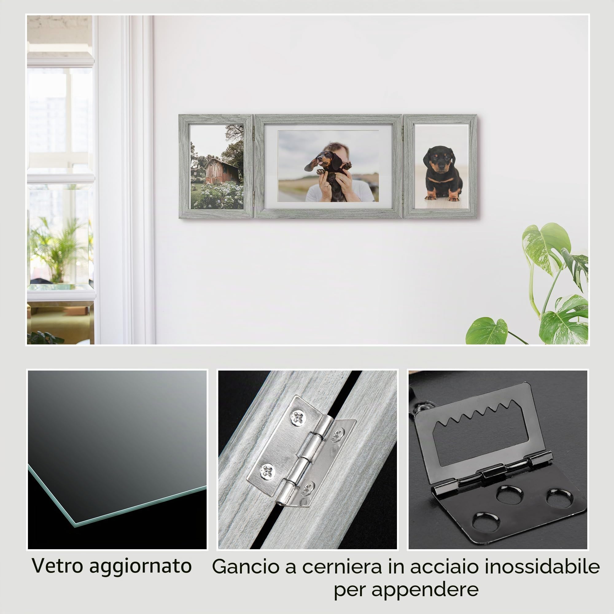 Afuly Cornice Per Foto Collage in Legno Grigio 3 Immagini Per Foto 13x18 e 10x15 Cornice Per Foto Multipla Decorativa Rustica Regalo Per La Famiglia