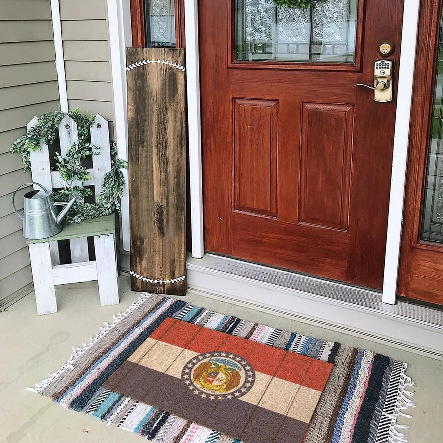 Coir Fiber Entry Mat 16x24in Missouri Funny Welcome Mats Outdoor US American State Flag USA Front Door Rug with Non-Slip Backing Entryway Decor for Entry Front Porch