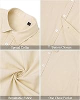 Vista 85 de J.VER Camisas de manga corta de lino y algodón para hombre, estilo informal, ligeras, con botones, para vacaciones, playa y verano, con bolsillo