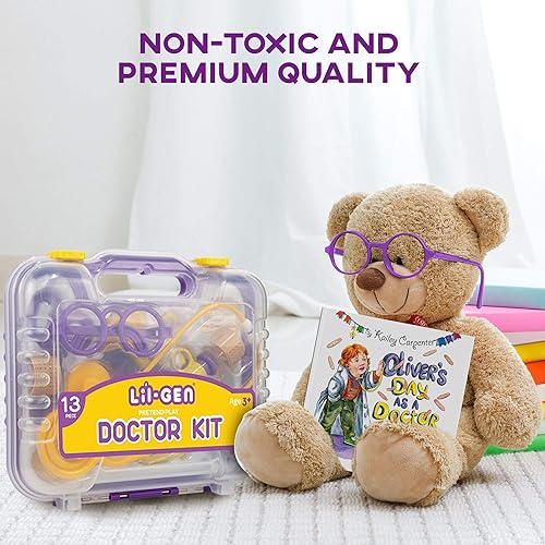 Miniatura 5 de Li'l-Gen Kit de médico para niños, kit de 13 piezas con estetoscopio de juguete más estuche - Juego de simulación para niños y niñas a partir de 3
