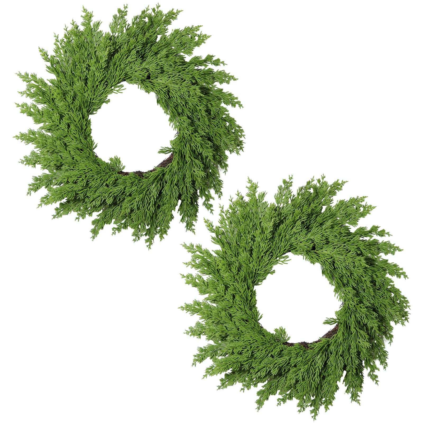 2 Pack Spring Wreaths for Front Door Cedar Wreaths, Real Touch Realistic Wreath, Artificial Green Wreath Garland Faux Greenery Realistic Wreath Holiday Decoration for Spring Home Decor