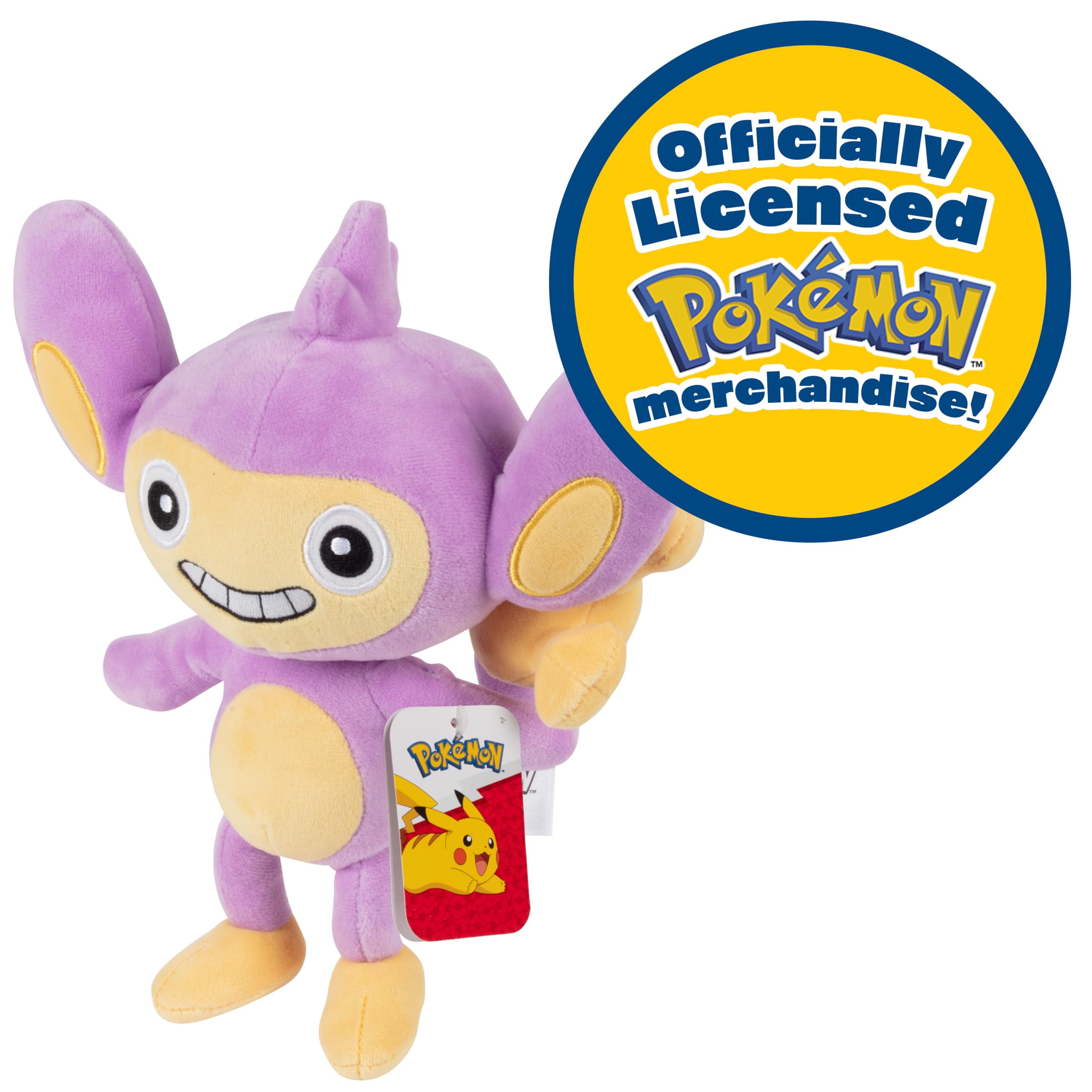 Pokémon Affen-Plüschfiguren, 20,3 cm, 3er-Pack, Chimchar, Grookey & Aipom, offizielles Lizenzprodukt, authentisches Sammlerstück, weiches Stofftier-Spielzeug, Geschenk für Kinder, Jungen, Mädchen, ab