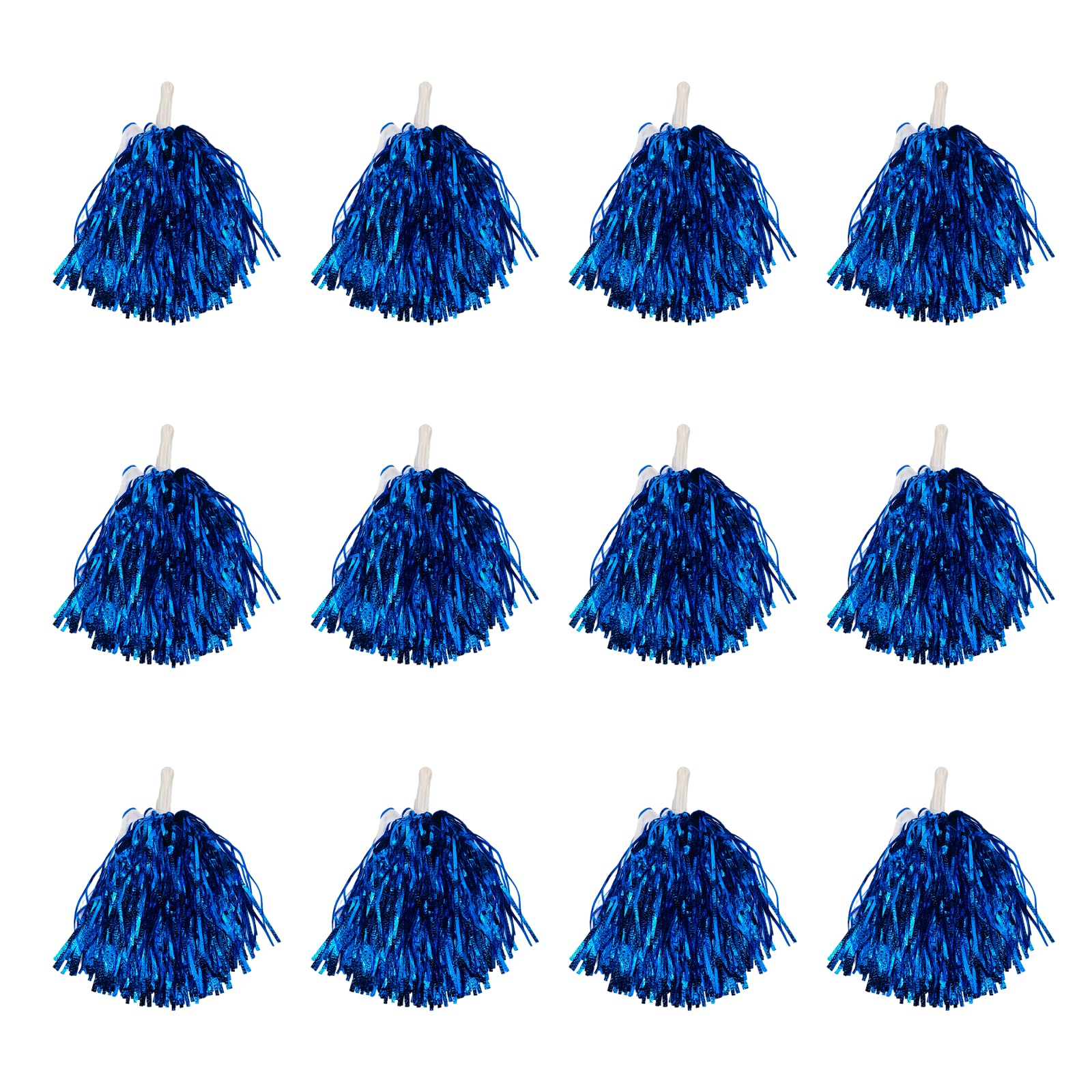 Photo 1 of 12pcs Cheerleader Pom Poms with Baton Handle Blue Metallic Pompoms for Kids Adults Sport Team Party Dance Cheering