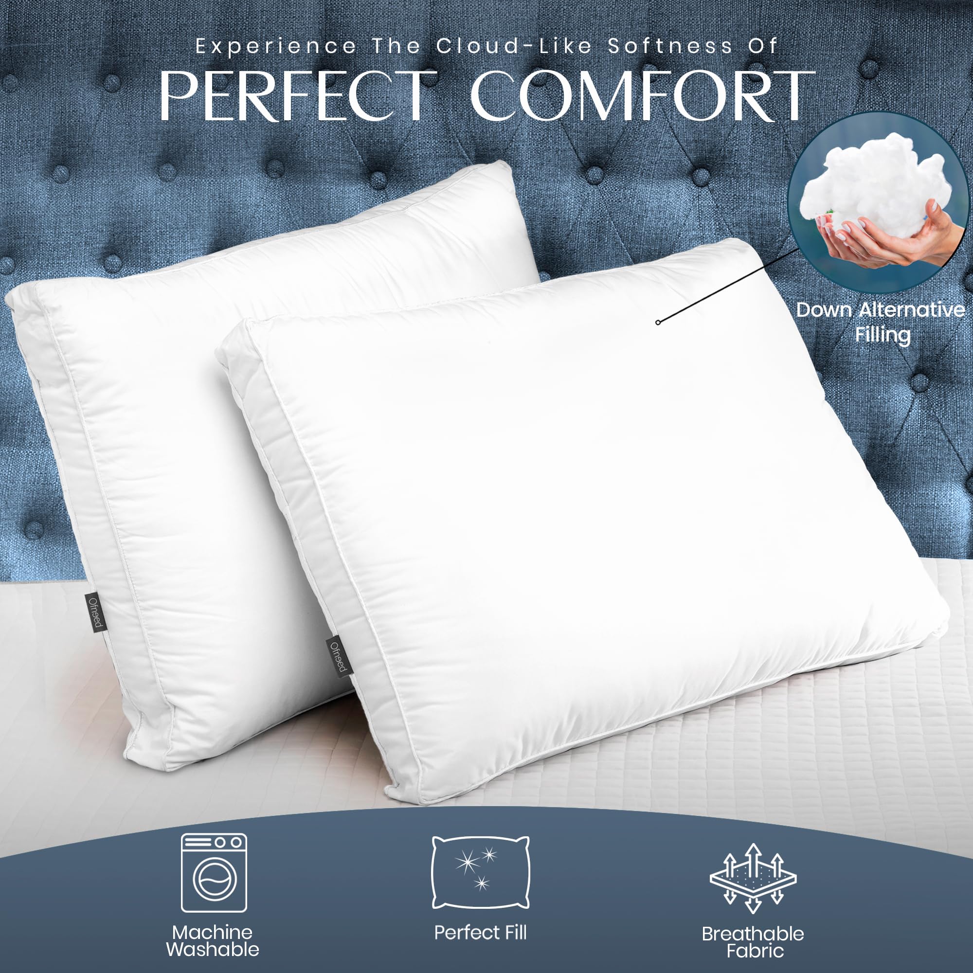 OFNEED King Size Pillow Set of 2 Bed Pillows for Sleeping - Microfiber Cover Pillows for Bed with Down Alternative - King Pillows 2 Pack for Back, Stomach and Side Sleepers - 20