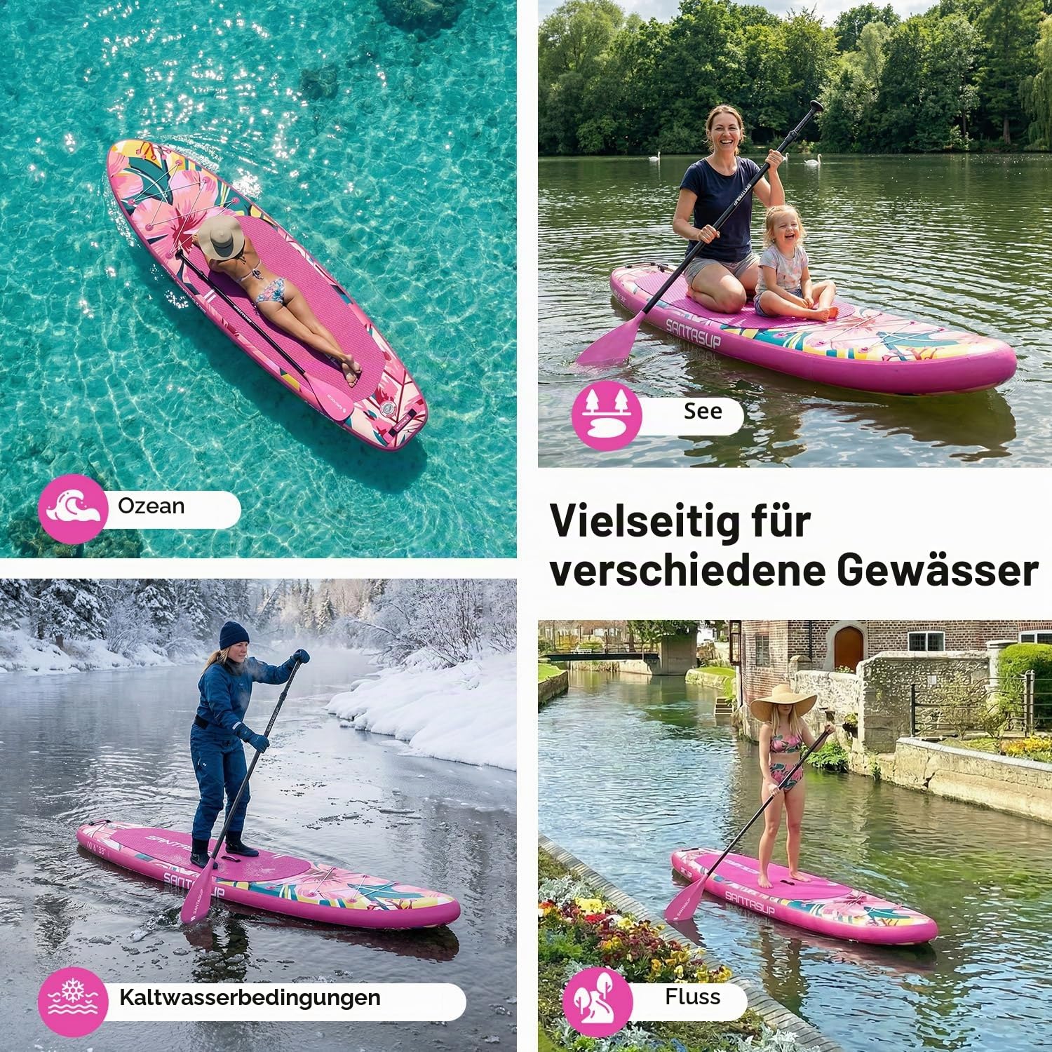 SantasupAufblasbares Stand Up Paddle Board 320/335cm Surfbrett SUP Komplettes Paddleboard Zubehör Verstellbares Paddel,Pumpe und Komplettes Zubehör SUP Board Set für Jugen und Erwachsene