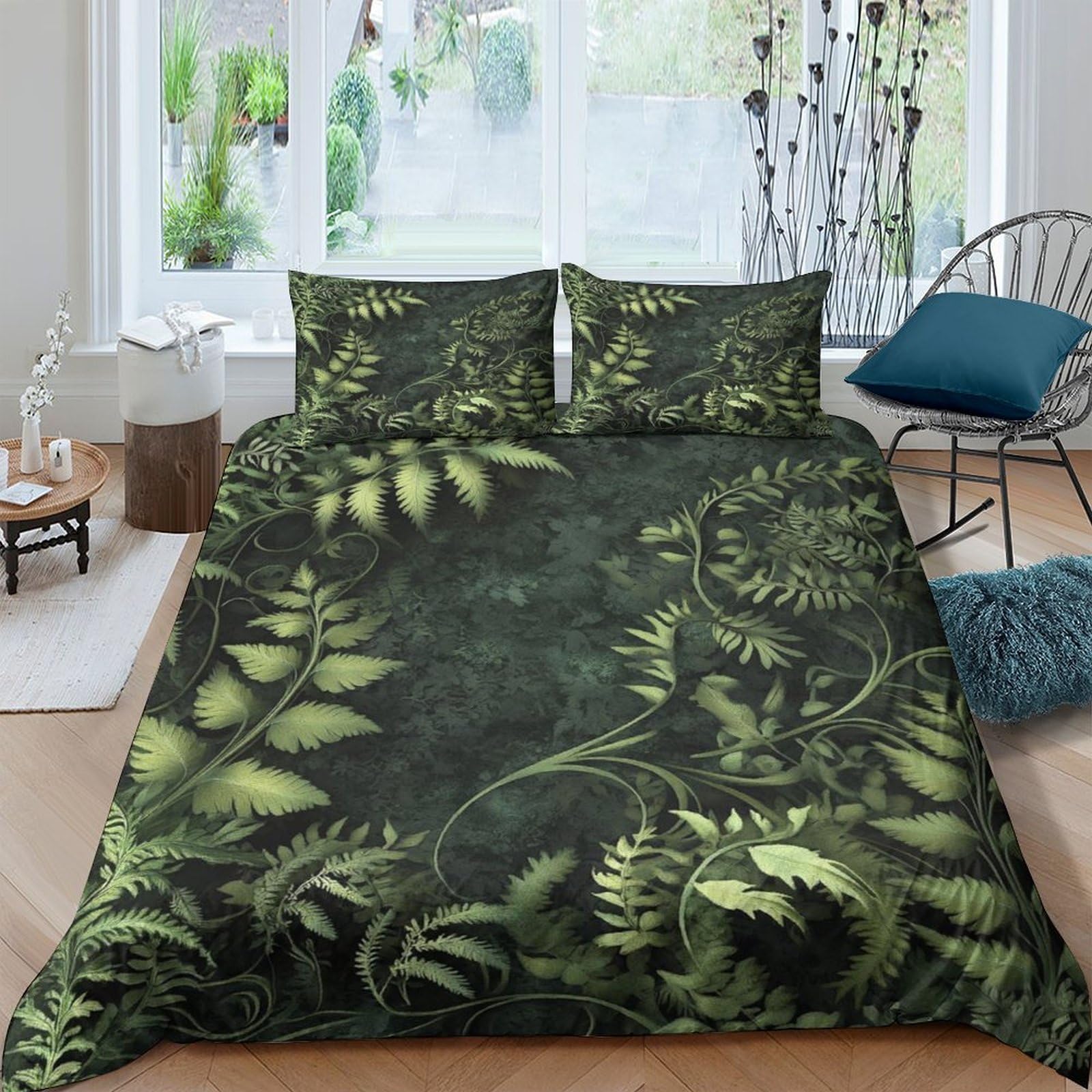 Ctjqhvkz Style-5 3D Printed Fern Forest Fitted Sheet Microfiber Soft Green Leaf Mattress Cover For Bedroom Guest Room Decor Single（135X200cm）