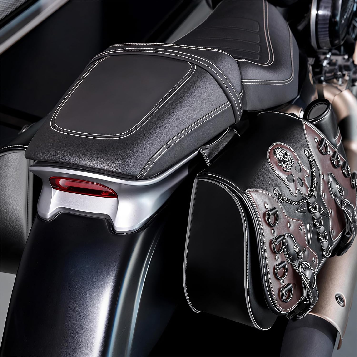 Motorcycle Saddlebag, 30L Leather Waterproof Side Saddle Bags with Cup Holder, Universal Powersports Saddlebags for Harley Davidson Sportster Dyna Softail Honda Shadow Rebel Yamaha Vulcan