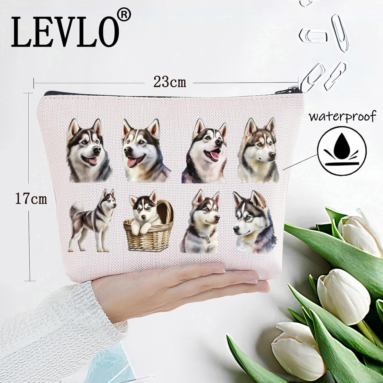 LEVLO Husky Cosmetic Makeup Bag Gift For Husky Dog Lover Husky Owner Travel Pouch Bag Husky Merch (Husky) - Image 2
