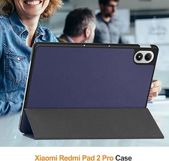Redmi Pad 2 Pro 12.1用ケース、高品質のハードシェル、軽量、高品質のPU、耐傷性、スタンド機能、オートスリープ/スリープ解除機能付き12.1インチケース-ブルー