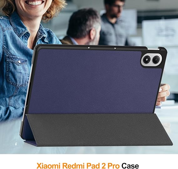 Redmi Pad 2 Pro 12.1用ケース、高品質のハードシェル、軽量、高品質のPU、耐傷性、スタンド機能、オートスリープ/スリープ解除機能付き12.1インチケース-ブルー