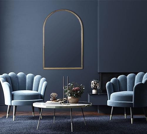 Miniatura 2 de Creative Co-Op Espejo de pared con marco de metal arqueado con adornos de metal, dorado