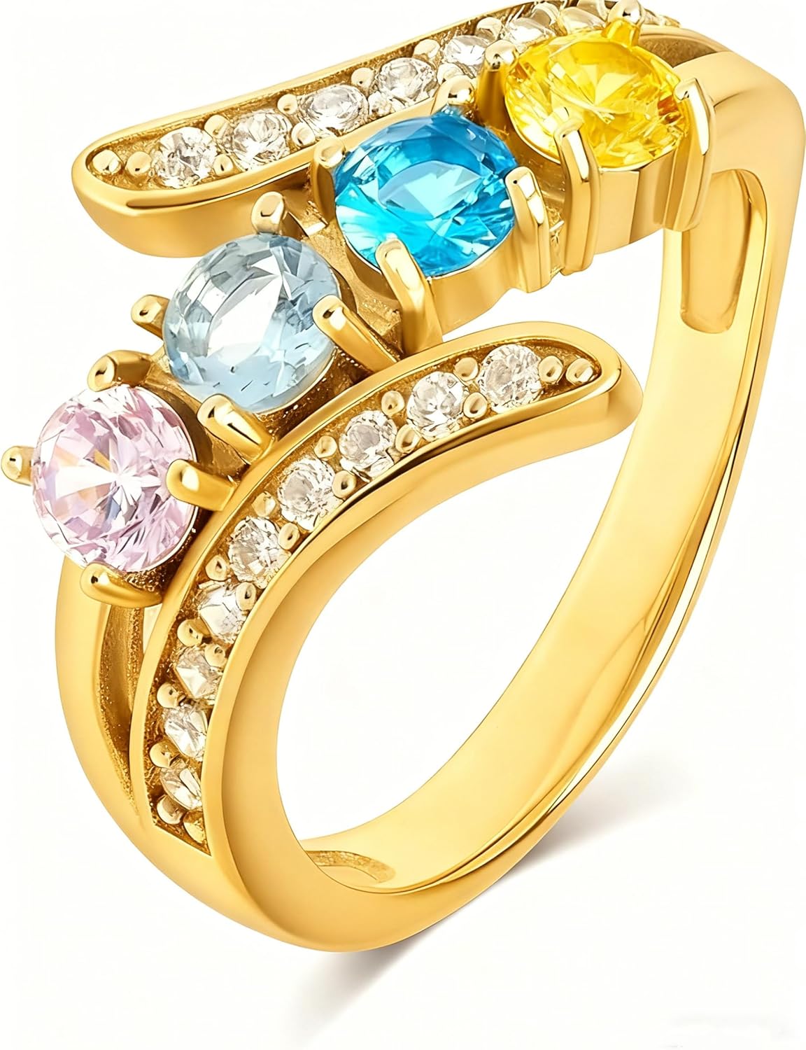 KECHO Sterling Silver/10K/14K/18K Soild Gold Mothers Ring with 1/2/3/4/5 Birthstones Mothers Day Jewelry for Mom Friends