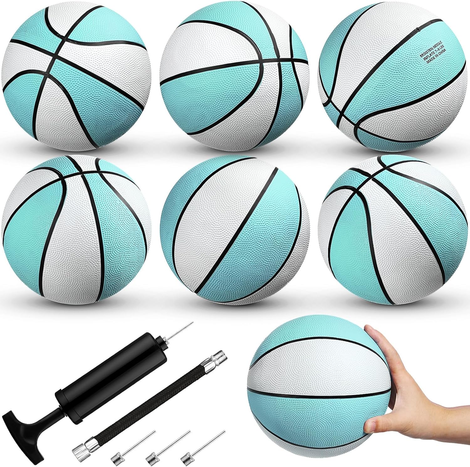 Honoson 6 Pack Water Pool Basketball Swimming Pool Rubber Waterproof Basketball for Summer Lake Party Favors (Light Blue with Black Trim,9 Inch)