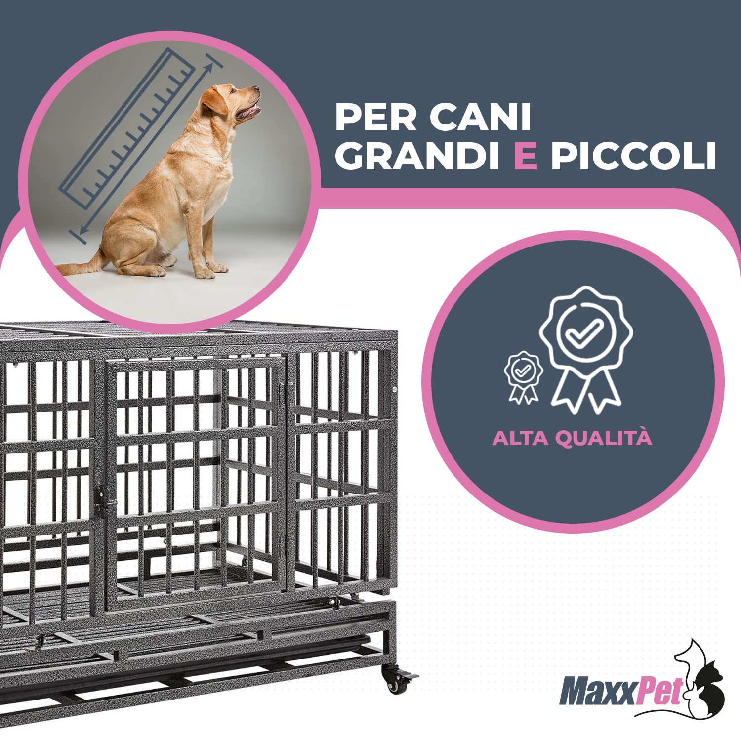 106x65x81 Cm Ruote Gabbia Per Cani Pieghevole Con Ruote - 3
