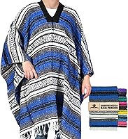 Vista 45 de Artisans Bazaar Poncho tradicional mexicano de Baja para hombres y mujeres, auténtico sarape de Gaban, manta de vaquero Pancho Jorongo rojo - rosa
