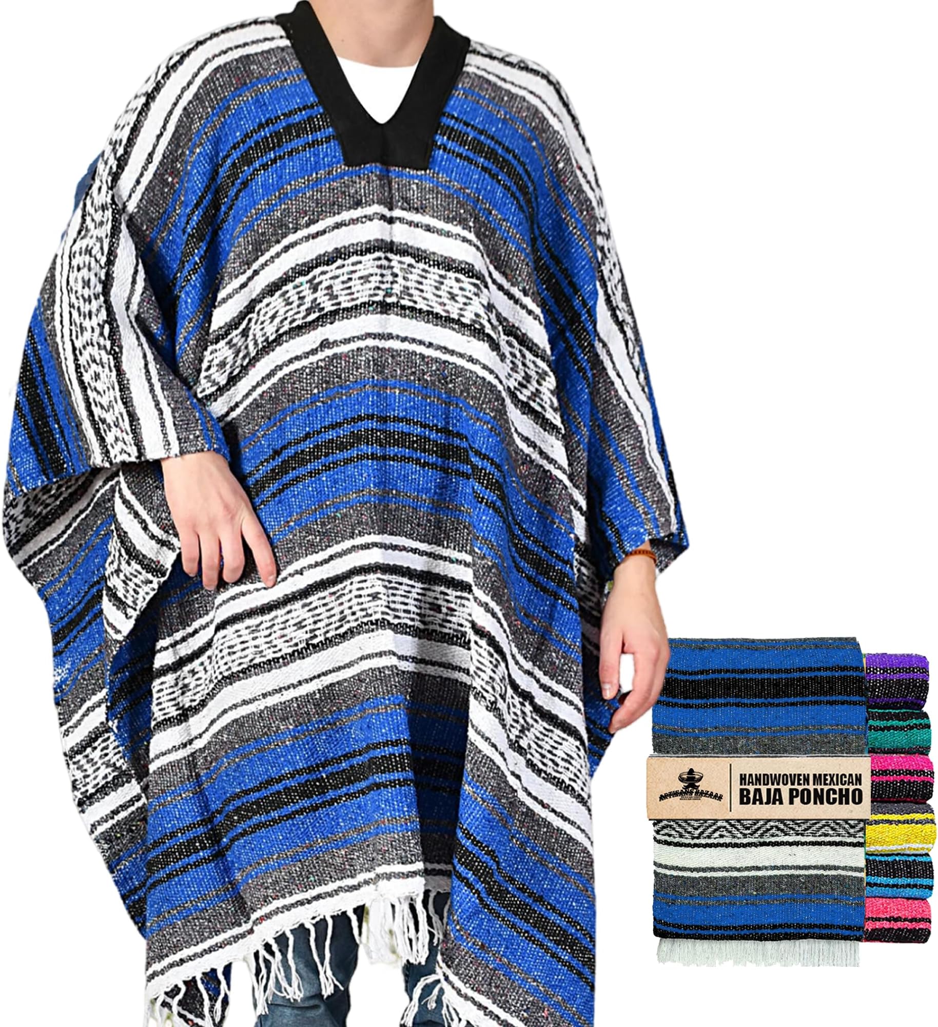 Traditional Mexican Baja Poncho Men and Women Authentic Gaban Serape Sarape Blanket Pancho Jorongo Cowboy
