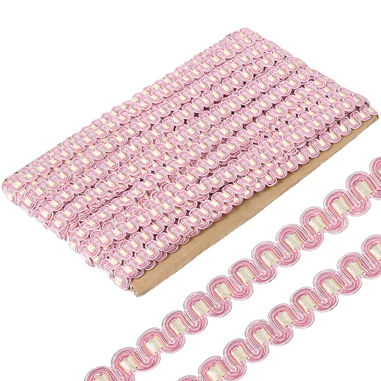 Sourcing Map 13 Yard Gimp Braid Trim - 3/8 Inch Polyester Woven Braid Trim for DIY Crafts, Sewing, Curtain Slipcover, Costume, Pink