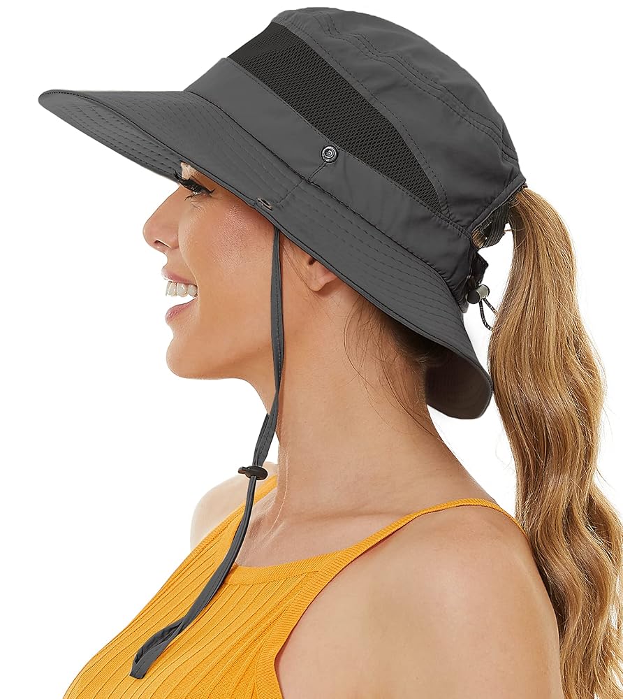 Amazon | 女性用ポニーテール穴付きサンハット 紫外線保護