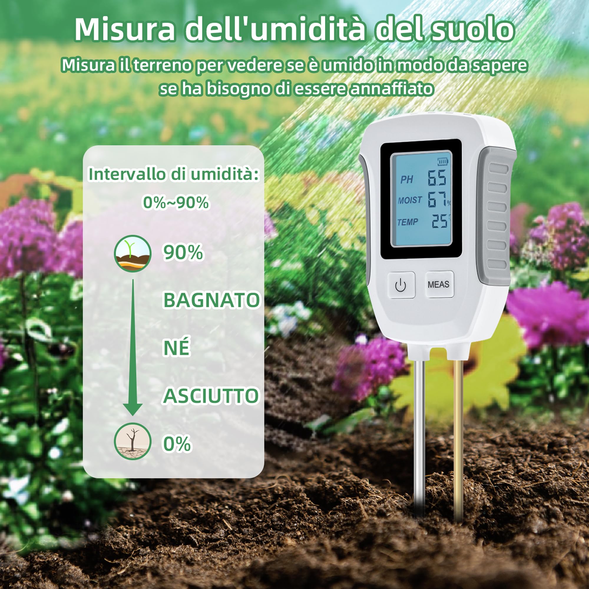 Mcbazel Misuratore PH del Suolo 3 in 1, Test del Suolo a Base Acida Rilevamento Temperatura umidità Tester di umidità con LCD retroilluminato Compatibile con Giardinaggio/Piante in Vaso/Fattoria