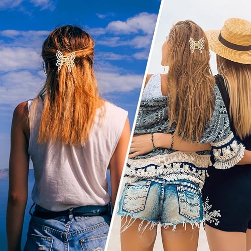 Miniatura 3 de 2 pinzas de mariposa para el cabello, pinzas de metal pequeñas de mariposa con perlas de diamantes de imitación, pinzas antideslizantes para peinar