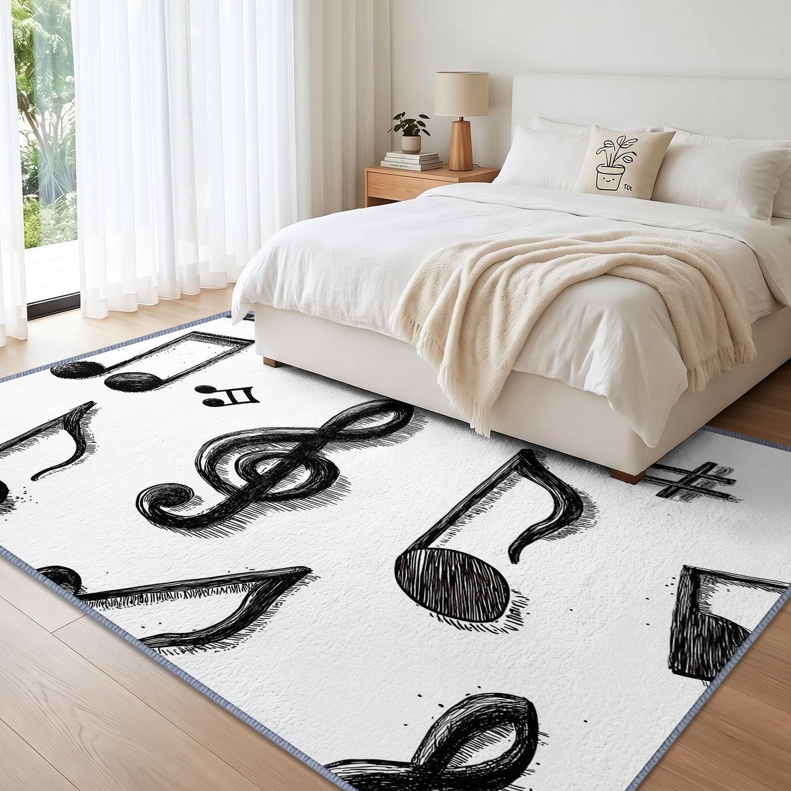 Zmywalny dywan do salonu, 140 x 200 cm, muzyka, nowoczesny, antypoślizgowy, niski runo, ręcznie rysowany, duży dywan do sypialni, kuchni, jadalni, pokoju dziecięcego, holu, przedpokoju