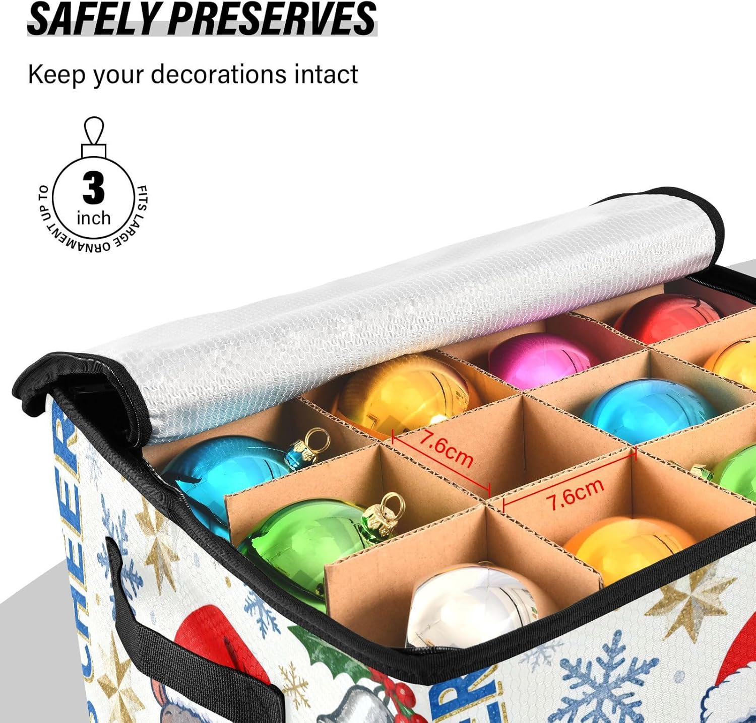High Capacity Christmas ornament organizer Holds Up to 64, Two Handles handy Holiday Storage Case with Lid,Christmas Hippopotamus