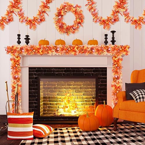 Miniatura 2 de 2 guirnaldas de hojas de arce de otoño de 5.9 pies, guirnalda de bayas de calabaza blanca, enredaderas colgantes, cosecha de otoño, decoración de