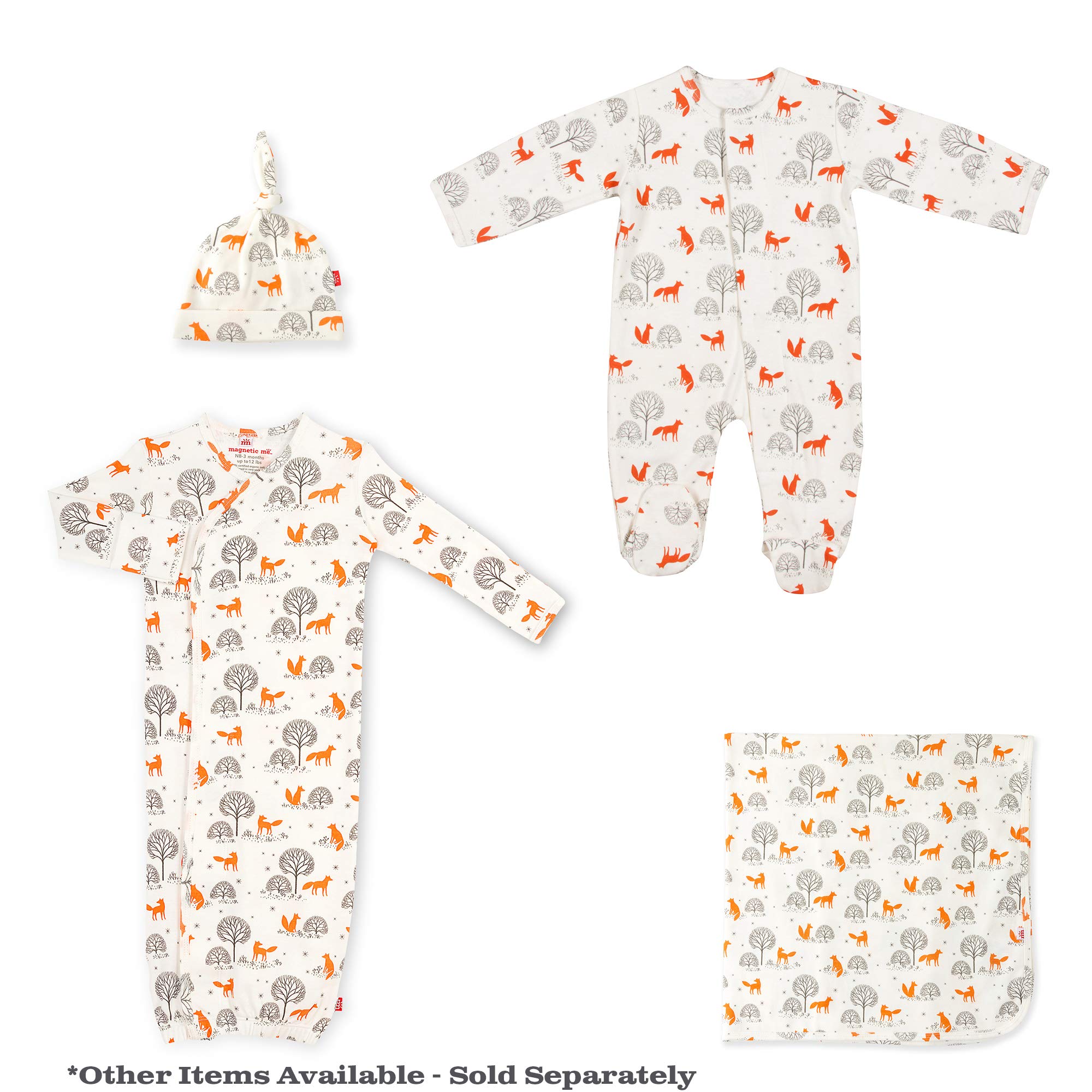 Magnetic Me Baby Gown & Hat Sleep Outfit Boys Organic Cotton Layette Sack Set with Magnet Fasteners Newborn - 3 Months Friendly Fox