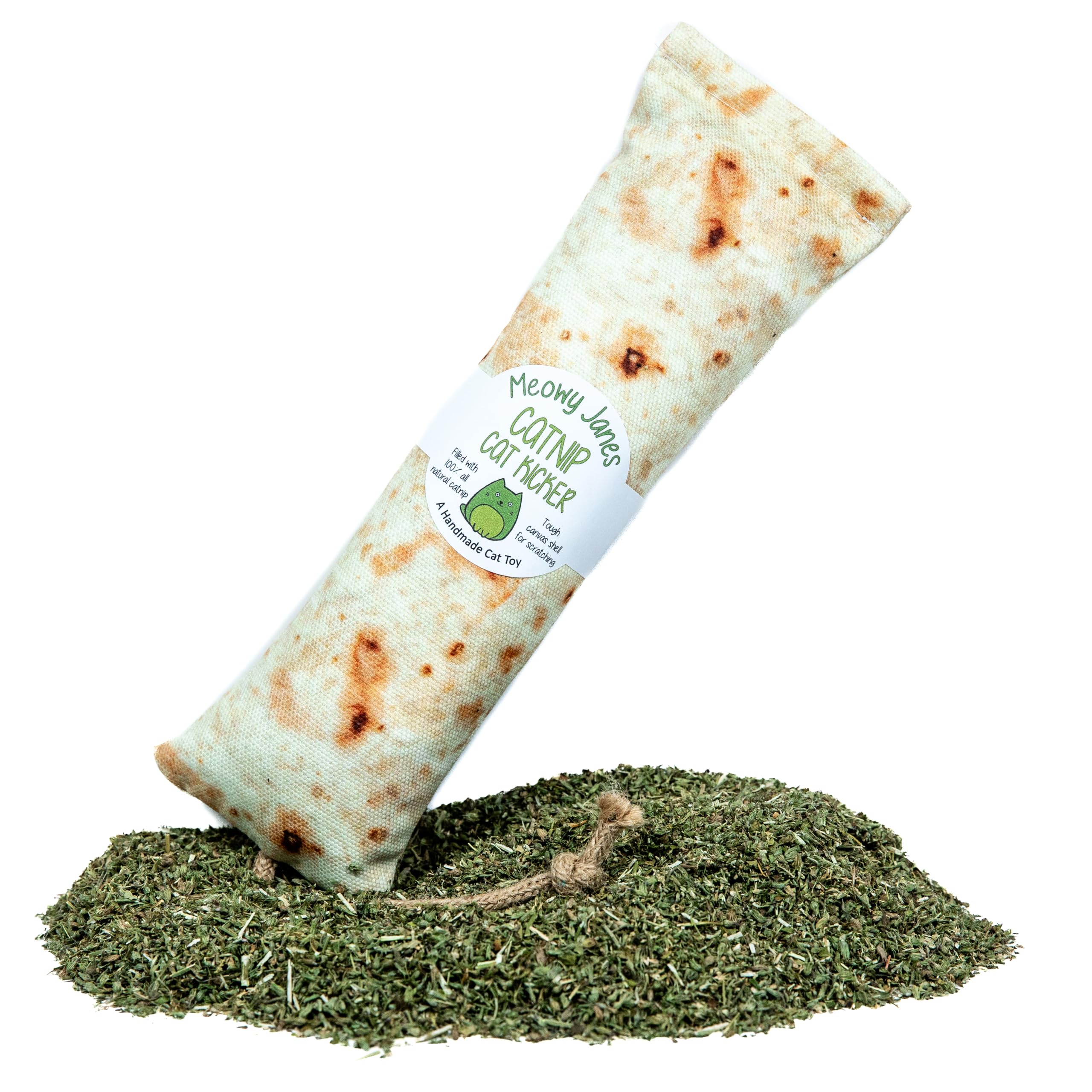 Meowy Janes Tough Canvas Cat Kicker Toy, Stuffed with 100% Catnip (1/4 LB), Original, Super Potent Canadian Catnip! | All Natural Large Size 10" Kitty Kicker (Burrito)