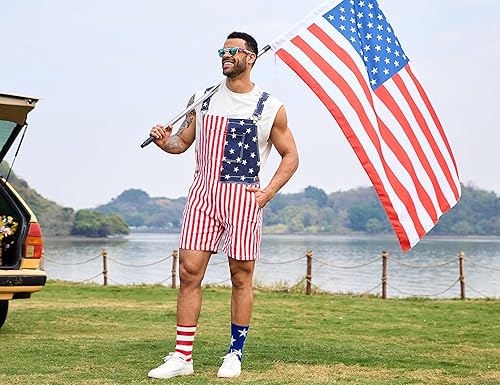 Miniatura 6 de OeyFnbmO Festival Bib Overalls for Men Shorts Jumpsuit Adjustable Straps Coveralls with Zipper