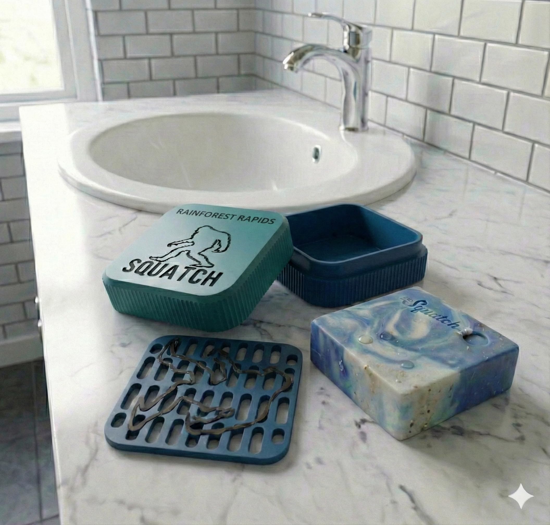 RS_3D Travel case sqautch Natural cold soap Holder Dish with Drip Tray, Rugged Soap Box with Drainage Insert, Men's Grooming Gift for Gym and Travel (Rainforest not an official product