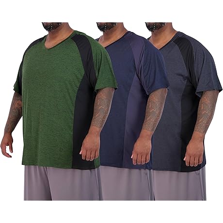 3 Pack: Mens Big & Tall V-Neck Short-Sleeve Tech Stretch Dry-Fit T-Shirt (3X Tall-5X Tall)