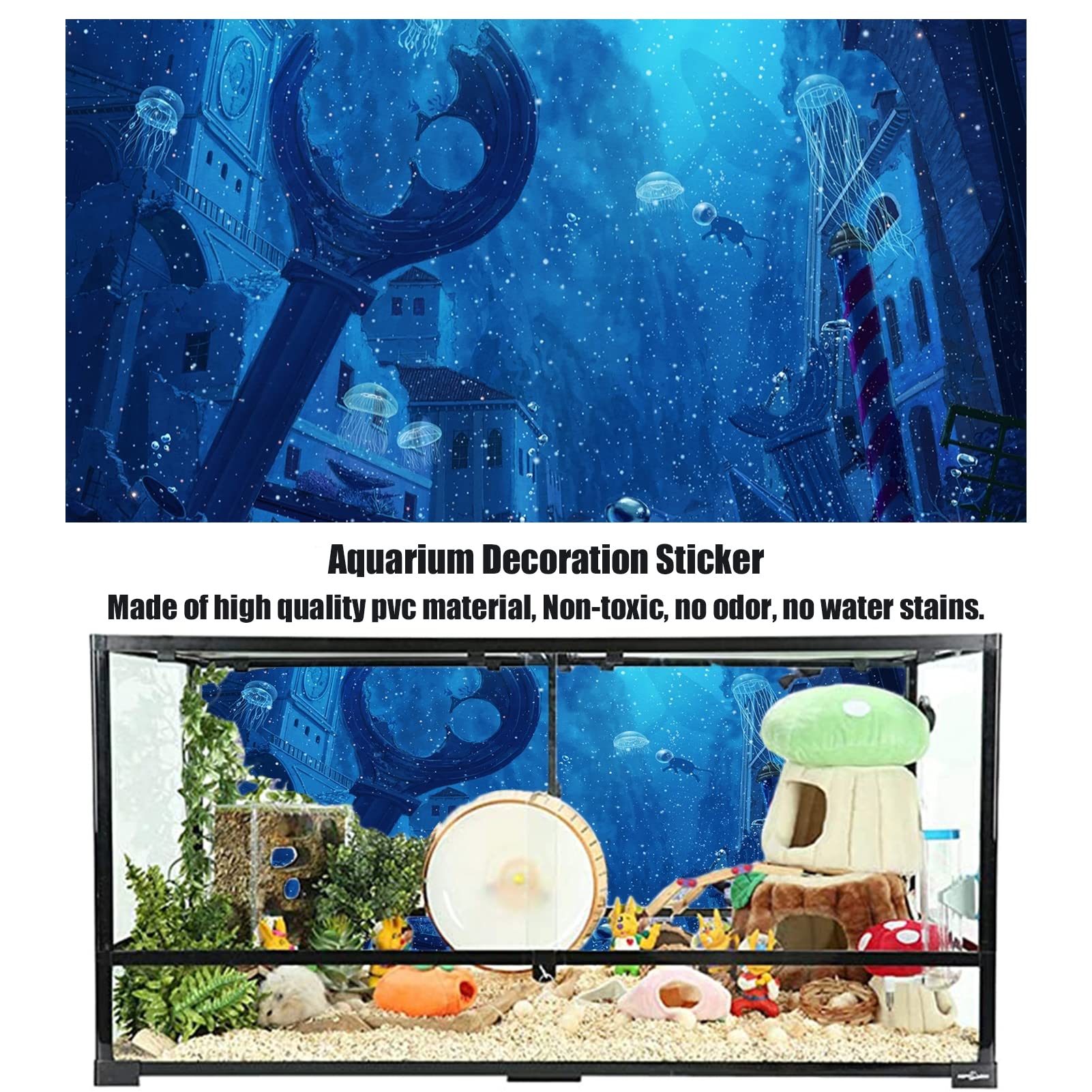 BAHULA Toile de fond 3D pour aquarium - Papier décoratif universel - Méduse du monde sous-marin - Poster de fond d'aquarium en PVC autocollant pour décoration d'aquarium - Paysage, 122 x 76 cm